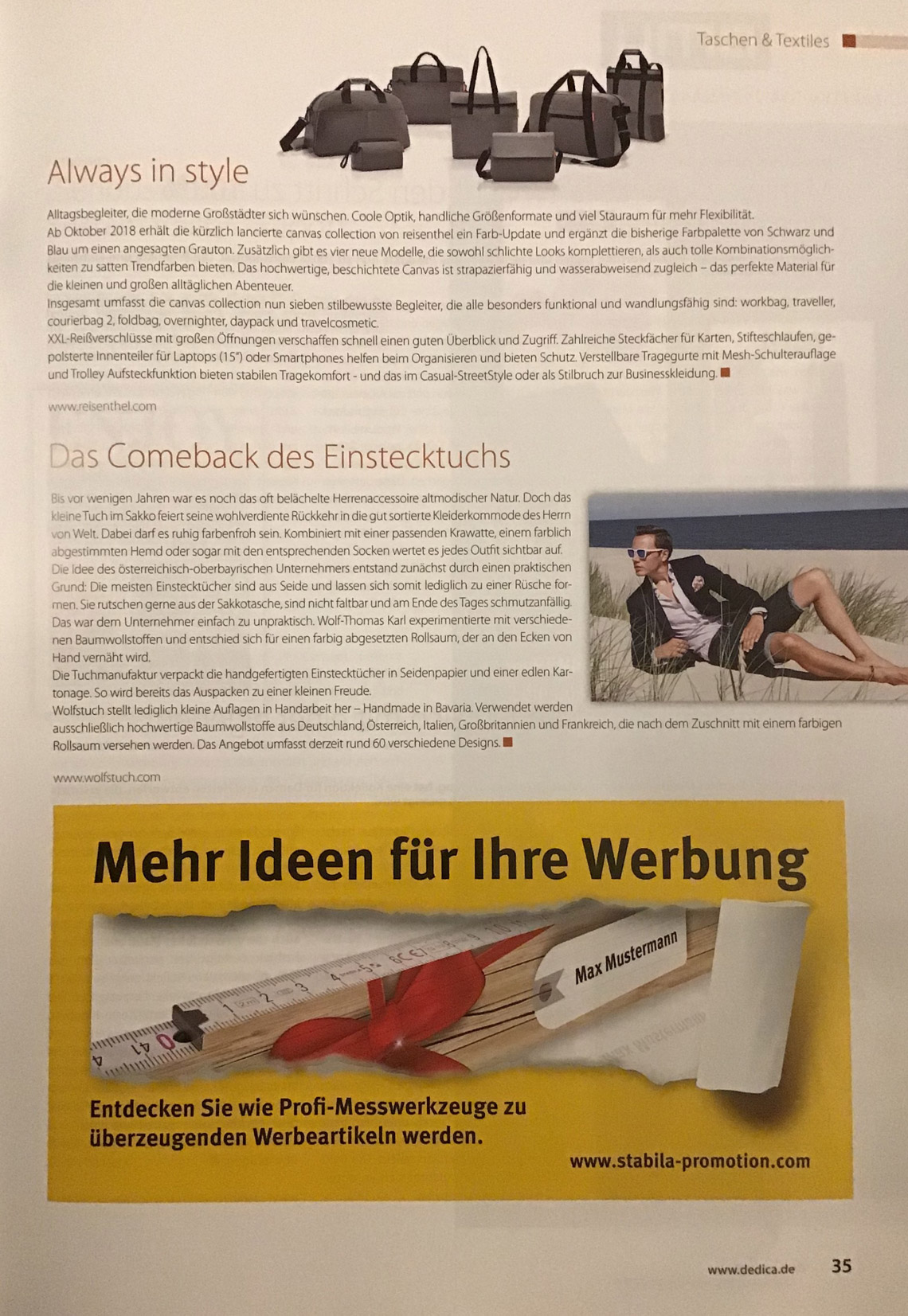 2018 - Dedica - Das Comeback des Einstecktuchs